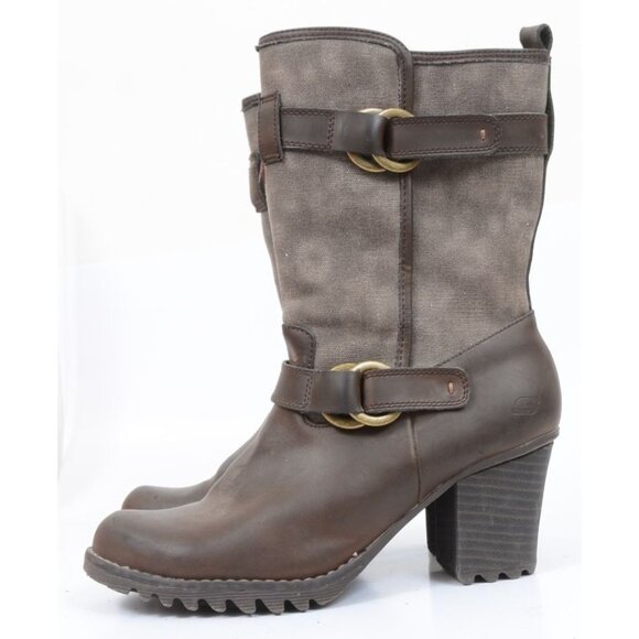 Skechers Women's 10M Brown Leather Double Harness Moto Western Cowgirl Boots - Picture 3 of 8